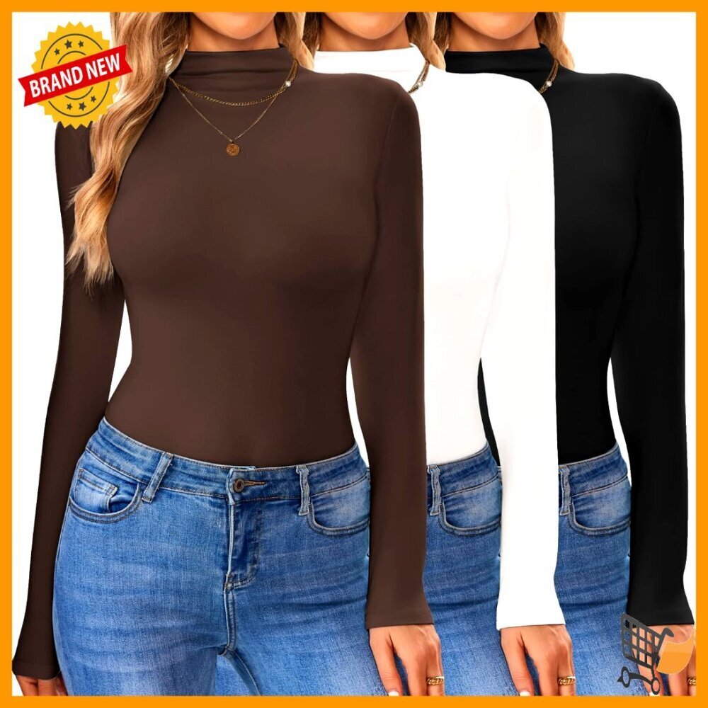 Mock Turtleneck Thermal Base Layer Slim Fit Stretch Long Sleeve Tops Women